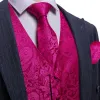 Barry. Wang Deep Pink Paisley Wedding Vest V-Neck Silk Suit Waistcoat sold by Barrywang