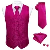 Barry. Wang Deep Pink Paisley Wedding Vest V-Neck Silk Suit Waistcoat sold by Barrywang