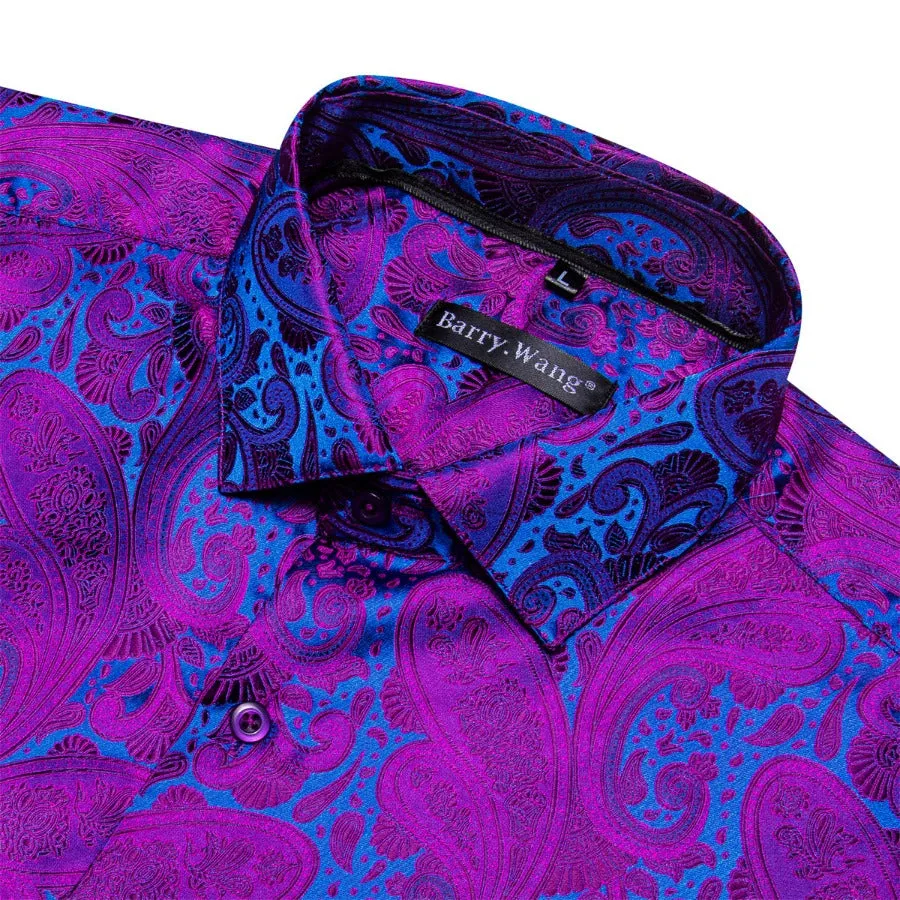 Barry. Wang Dark Purple Blue Paisley Men's Windsor Collar Dress Shirt sold by Barrywang product image thumbnail 4