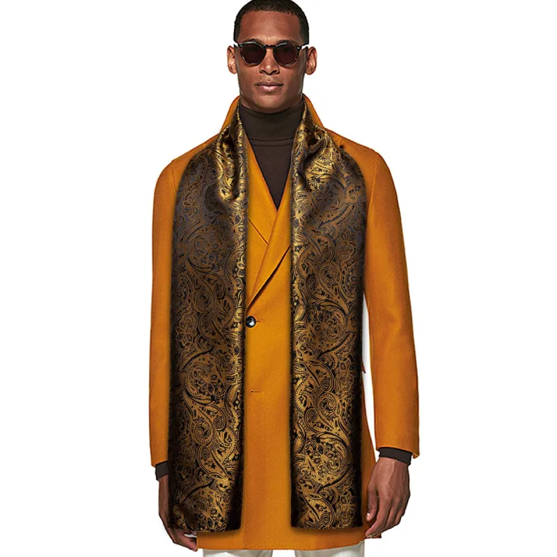 Barry Wang Silk scarf Shining Gold Black Floral Scarf sold by Barrywang