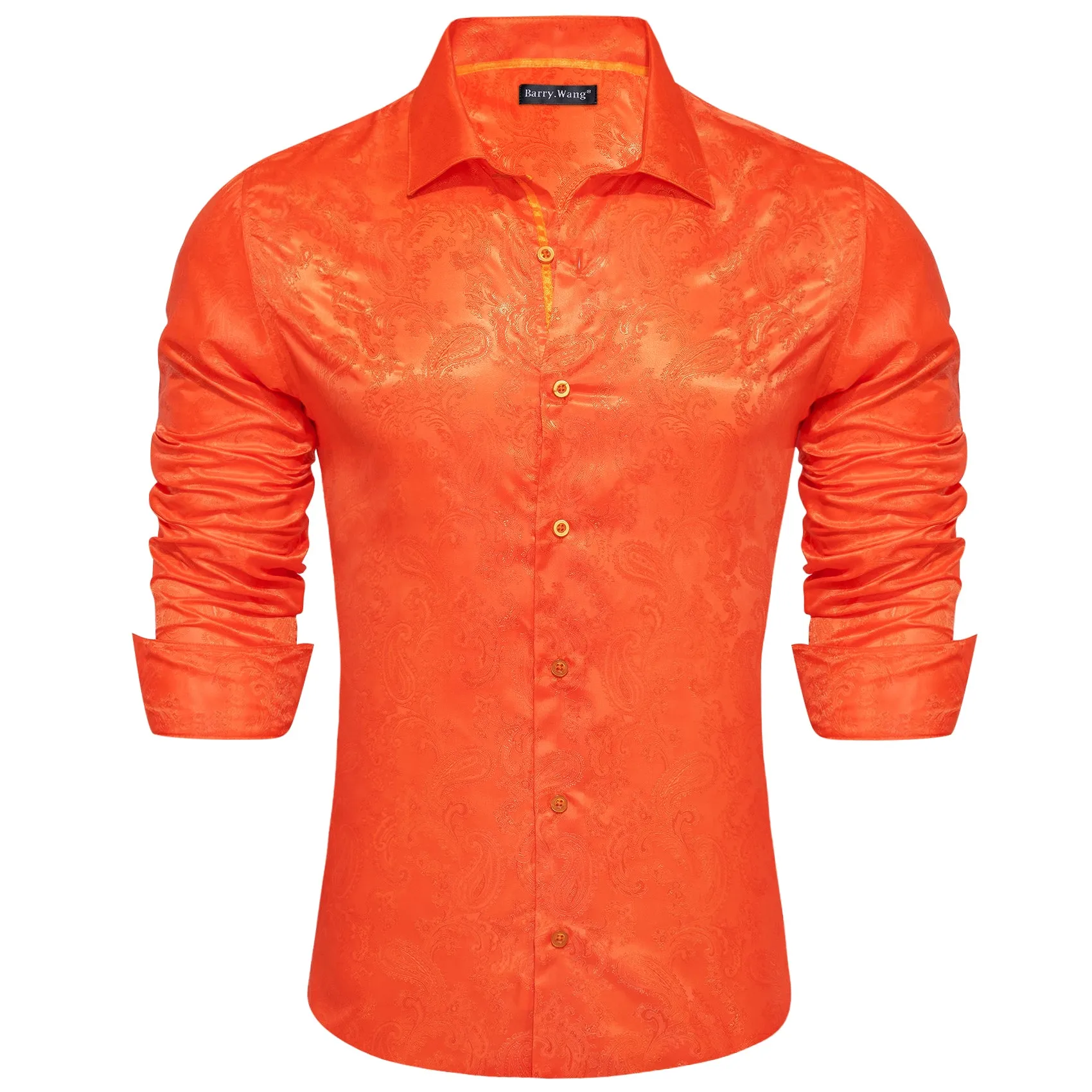 Barry. Wang Orange Paisley Silk Men's Shirt Casual Work shirts for Guys sold by Barrywang product image thumbnail 4