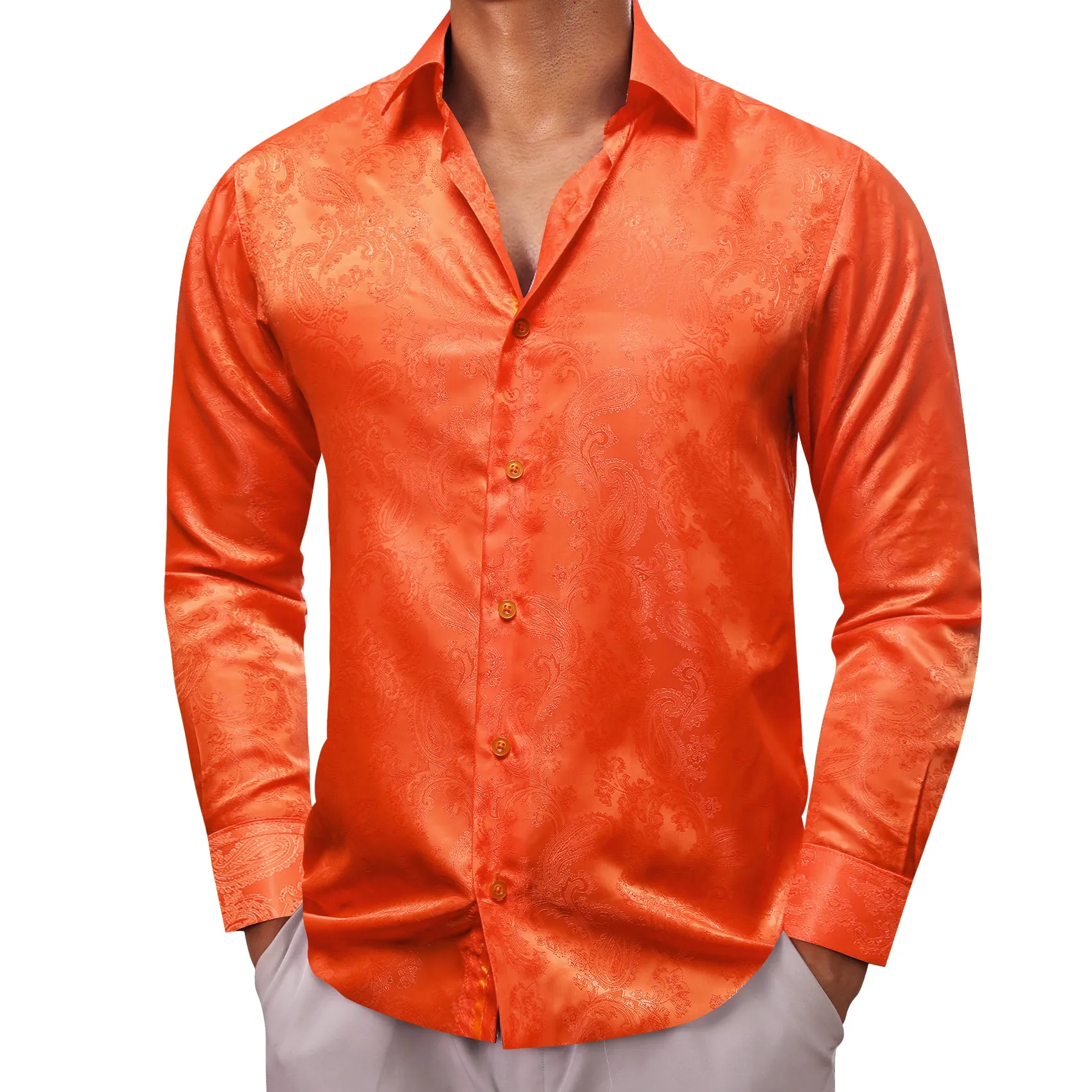 Barry. Wang Orange Paisley Silk Men's Shirt Casual Work shirts for Guys sold by Barrywang