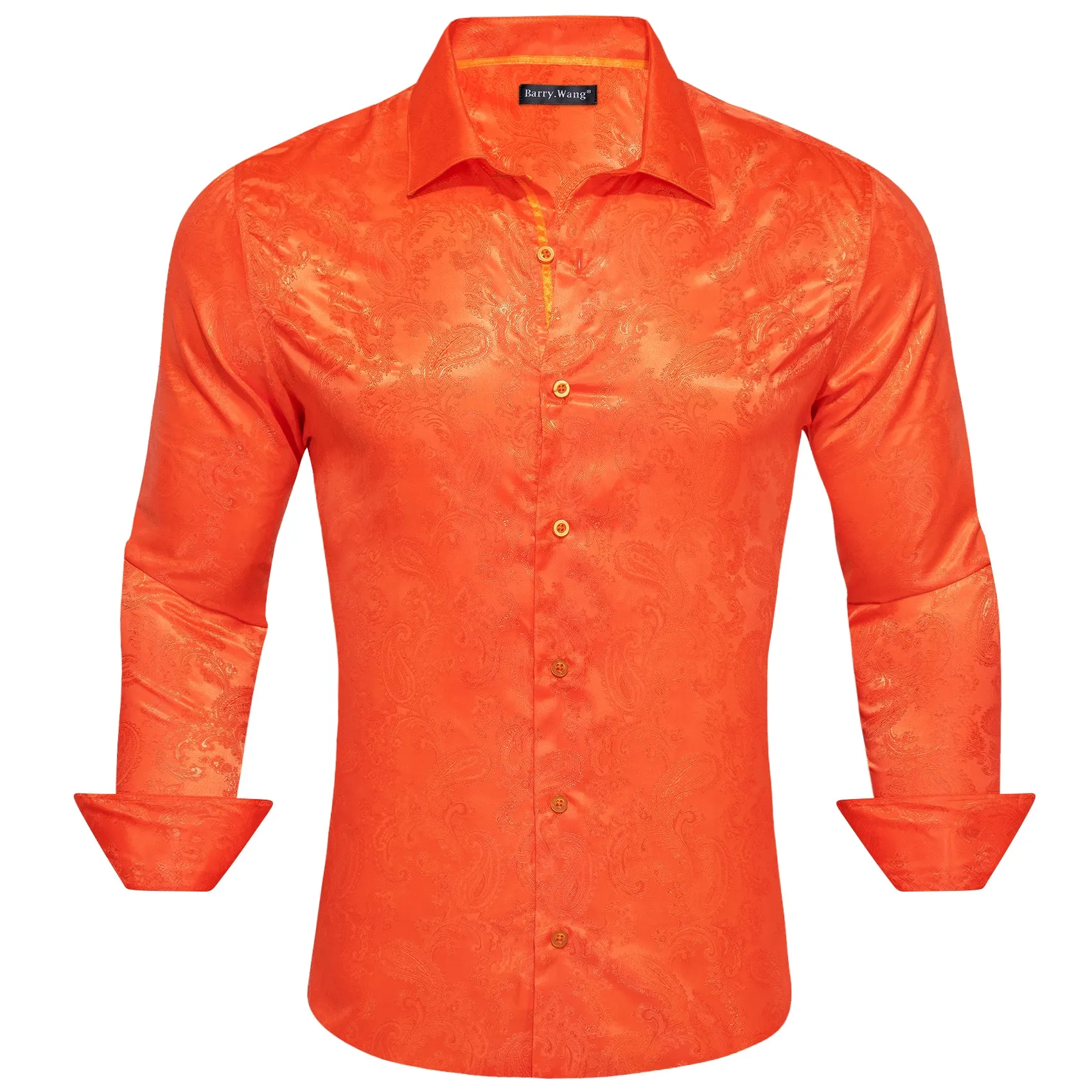 Barry. Wang Orange Paisley Silk Men's Shirt Casual Work shirts for Guys sold by Barrywang product image thumbnail 2
