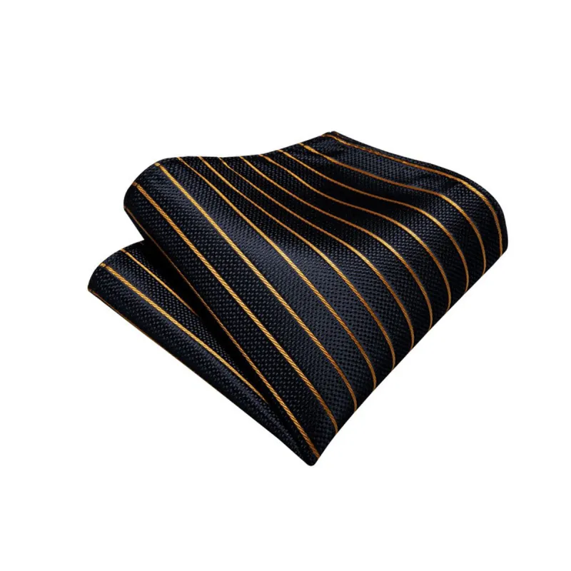 Barry Wang Black Golden Striped Silk Pocket Square sold by Barrywang