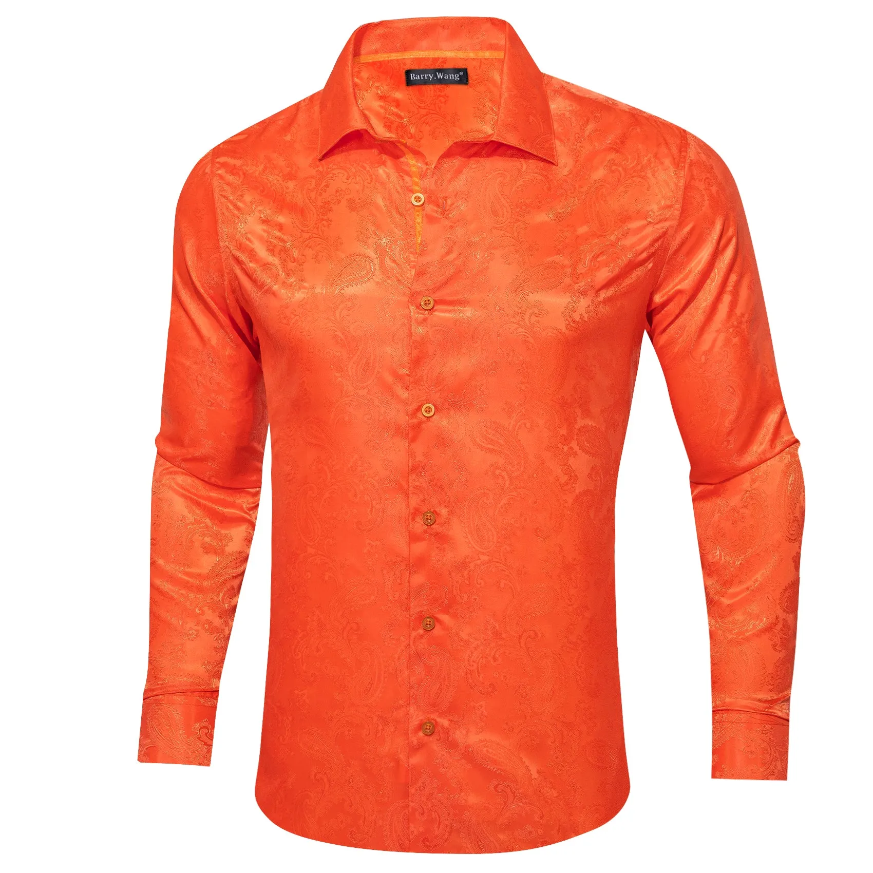 Barry. Wang Orange Paisley Silk Men's Shirt Casual Work shirts for Guys sold by Barrywang product image thumbnail 3