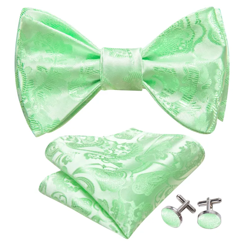 Barry. Wang Turquoise Green Paisley Self Tie Bow Tie Hanky Cufflinks Set sold by Barrywang