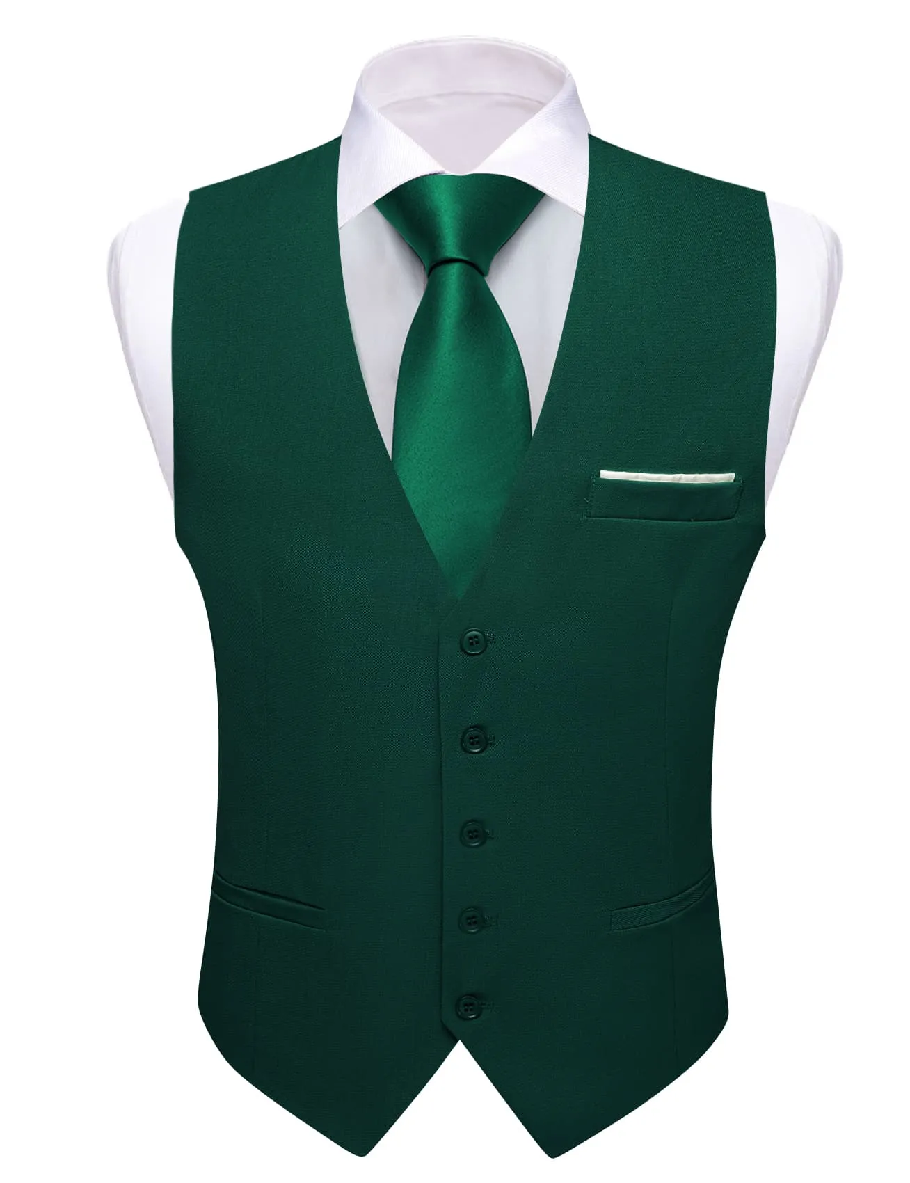 Barry. Wang Jungle Green Wedding Vest Solid Men Button V-Neck Waistcoat sold by Barrywang product image thumbnail 2