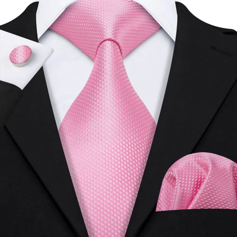 Barry Wang Pink Solid Silk Men's Necktie Pocket Square Cufflinks Set sold by Barrywang