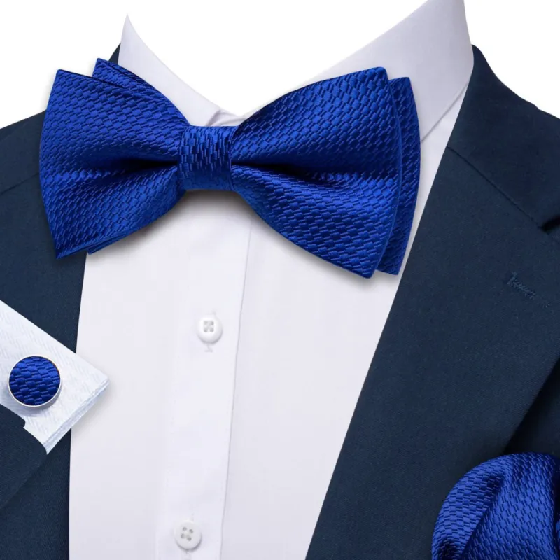 Deep Blue Pre-Tied Bow Tie Barry. Wang Wedding Tie Hanky Cufflinks Set sold by Barrywang