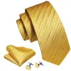 Barry Wang Yellow White Silk Striped Tie Pocket Square Cufflinks Set sold by Barrywang