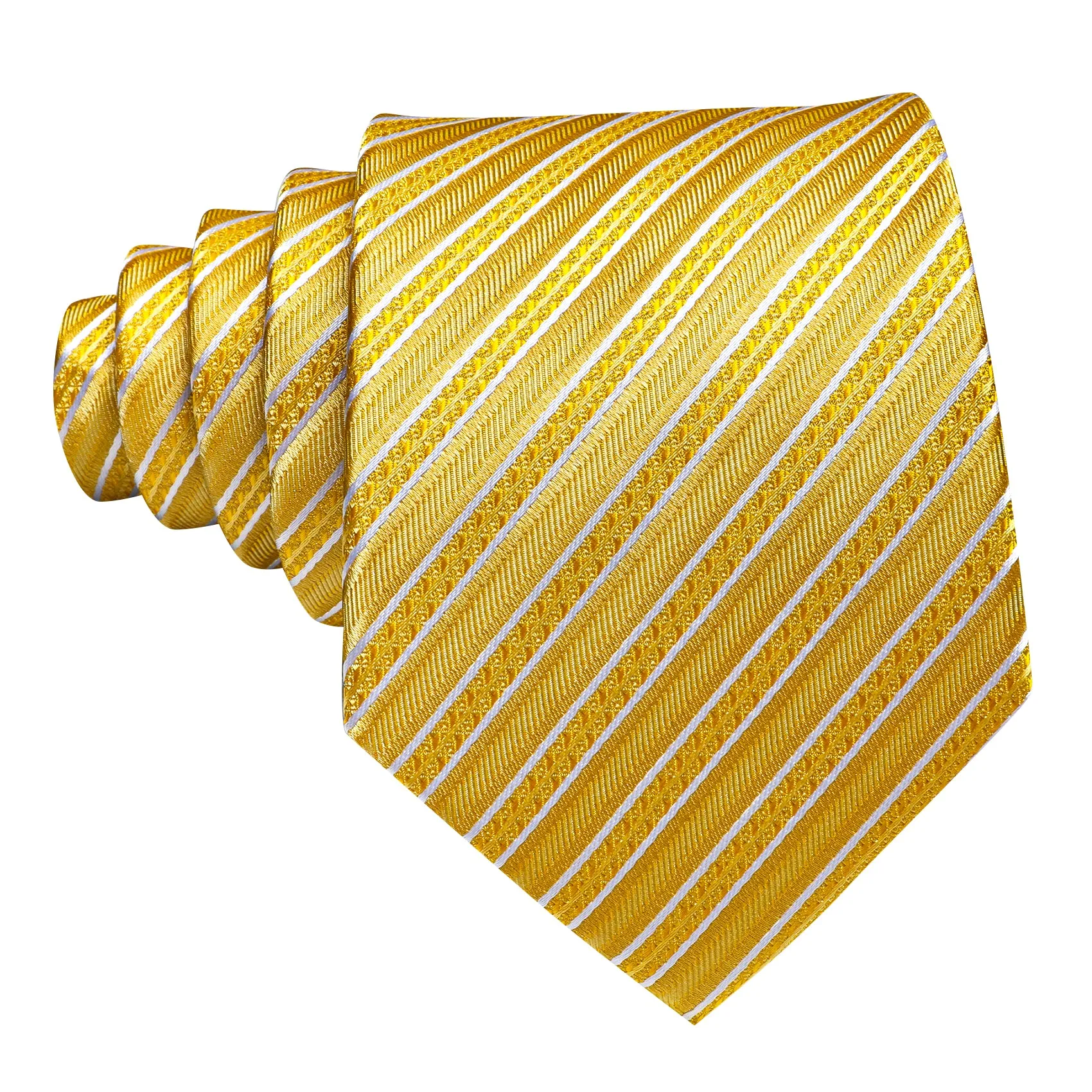 Barry. Wang Yellow White Silk Striped Tie Pocket Square Cufflinks Set sold by Barrywang product image thumbnail 5