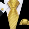 Barry Wang Yellow White Silk Striped Tie Pocket Square Cufflinks Set sold by Barrywang