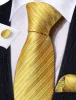 Barry Wang Yellow White Silk Striped Tie Pocket Square Cufflinks Set sold by Barrywang