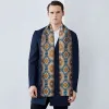 Barry Wang Silk scarf Luxury Blue Golden Silver Floral Scarf sold by Barrywang