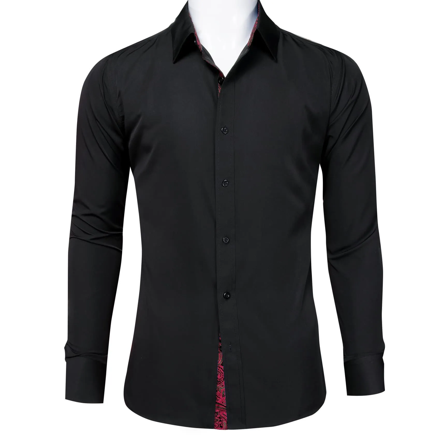 Barry. Wang Black Patchwork Dress Shirt with Red Paisley Cuff Men's Top sold by Barrywang product image thumbnail 3