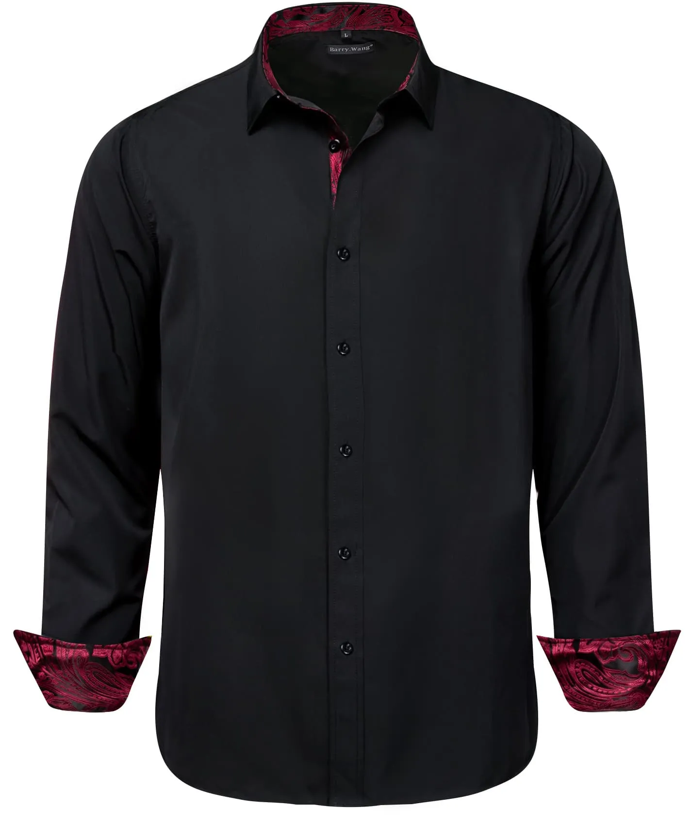 Barry. Wang Black Patchwork Dress Shirt with Red Paisley Cuff Men's Top sold by Barrywang product image thumbnail 4