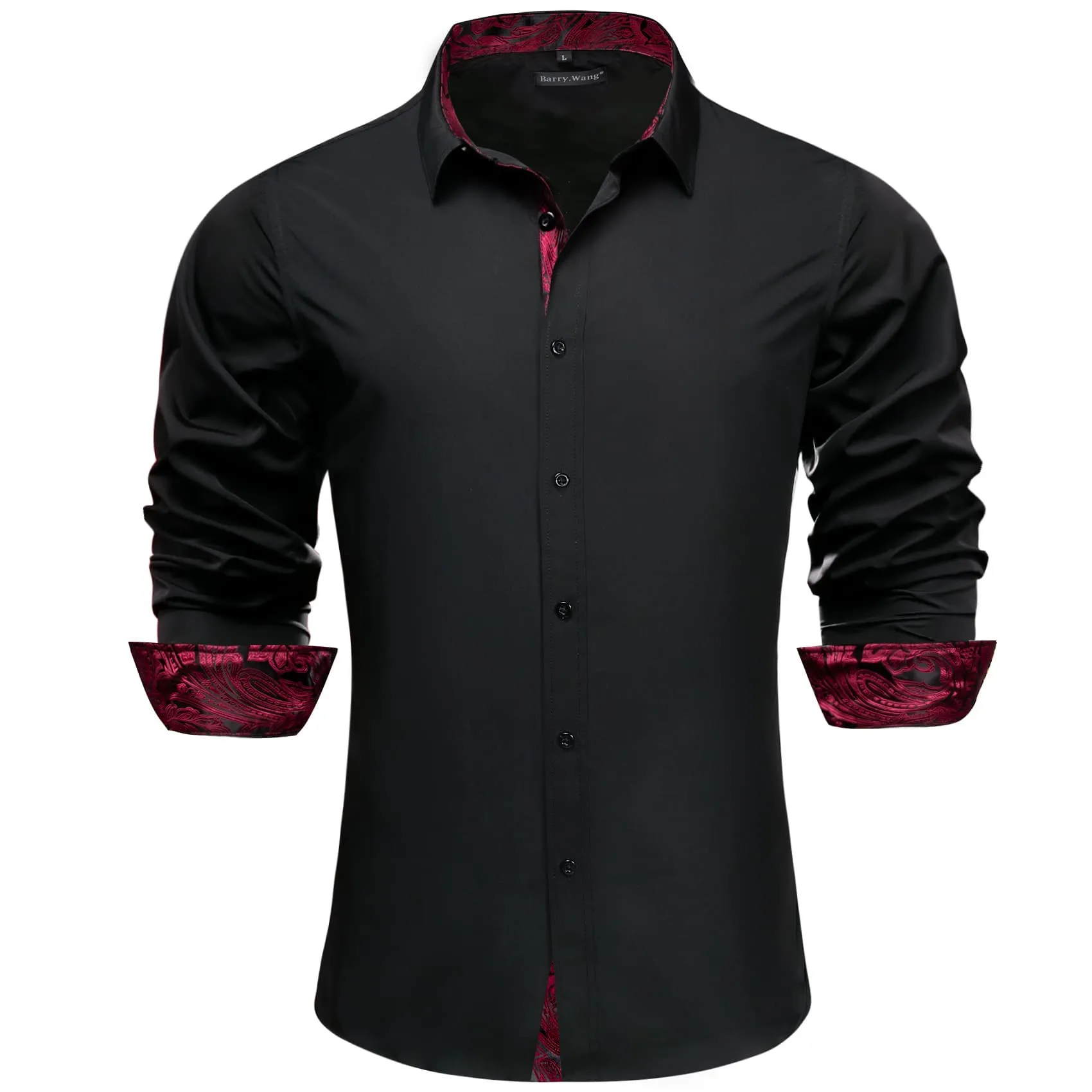 Barry. Wang Black Patchwork Dress Shirt with Red Paisley Cuff Men's Top sold by Barrywang