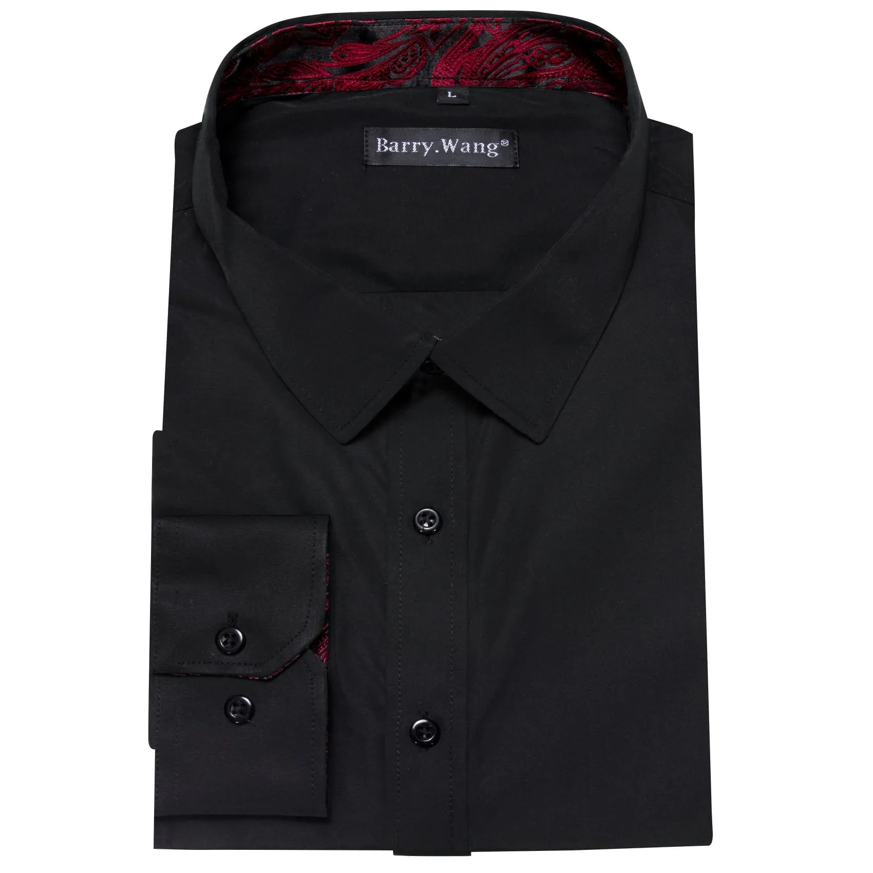 Barry. Wang Black Patchwork Dress Shirt with Red Paisley Cuff Men's Top sold by Barrywang product image thumbnail 5