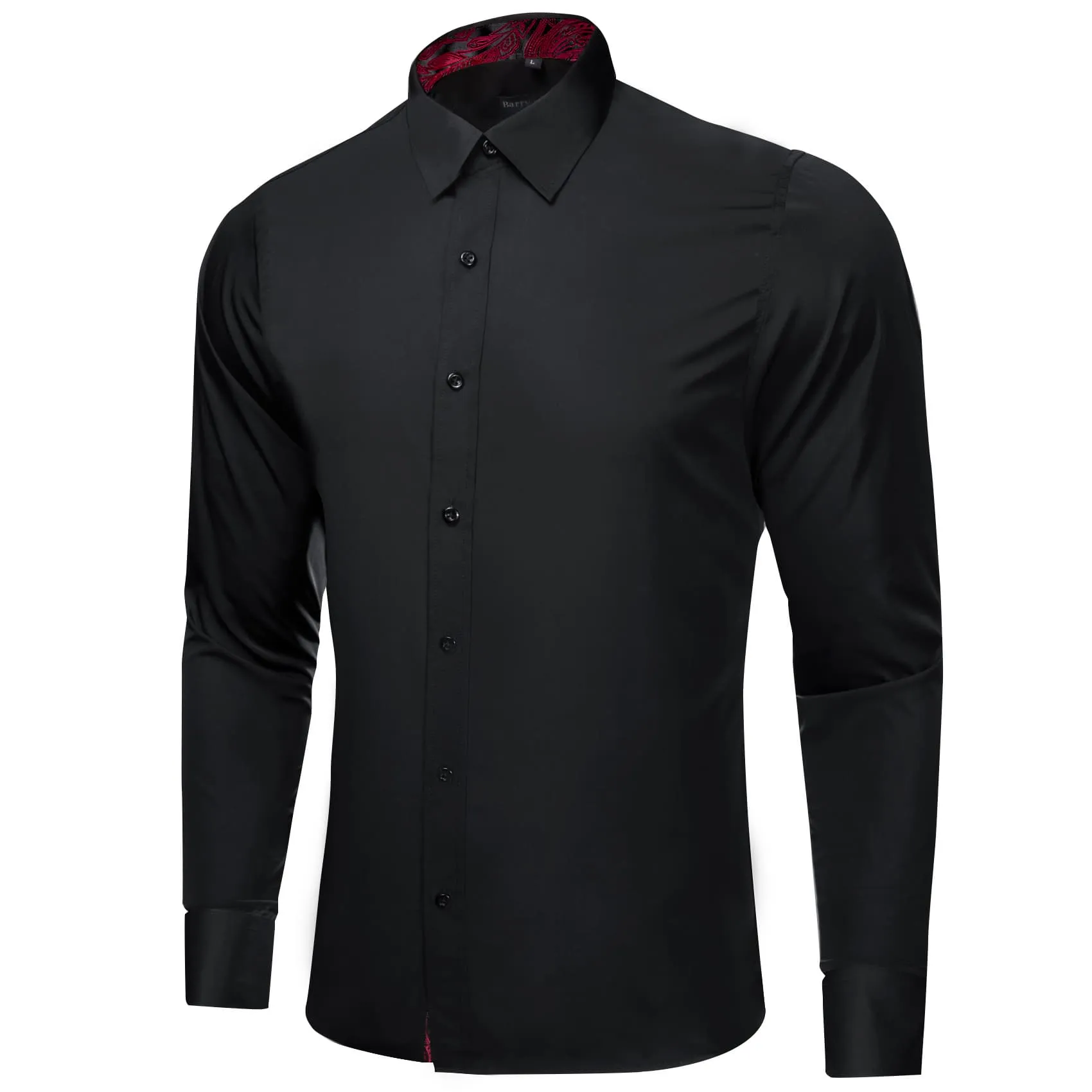 Barry. Wang Black Patchwork Dress Shirt with Red Paisley Cuff Men's Top sold by Barrywang product image thumbnail 2