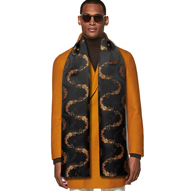 Barry Wang Silk scarf Luxury Black Golden Paisley Scarf sold by Barrywang