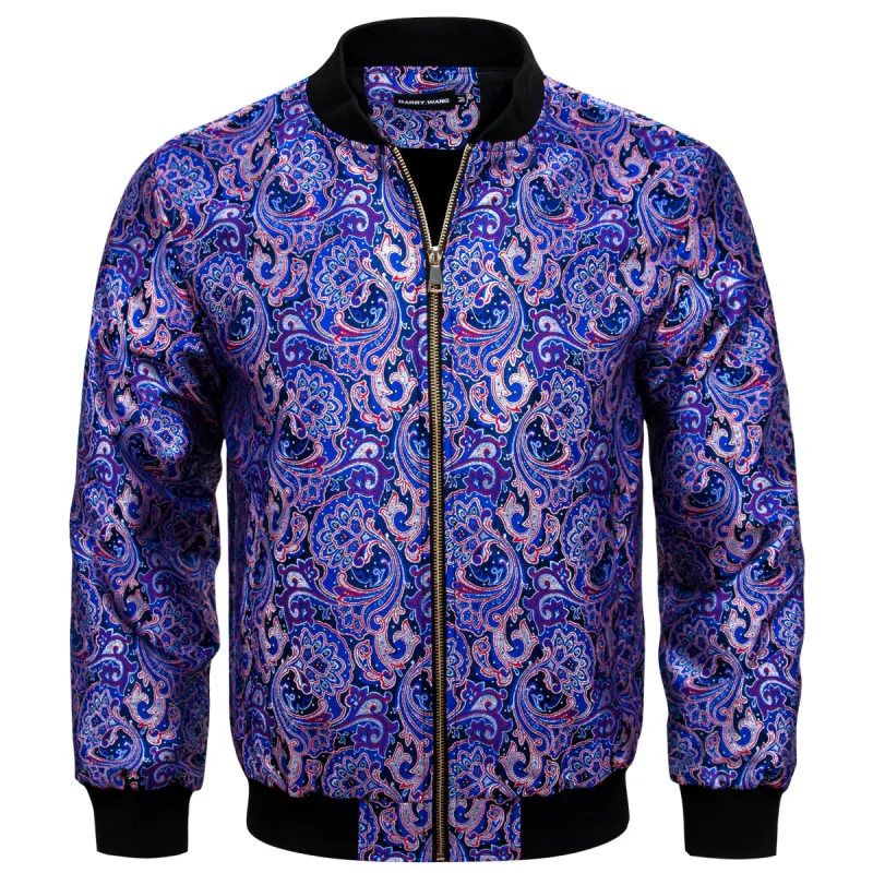 Mens Blue Purple Floral Jacquard Paisley Jacket sold by Barrywang