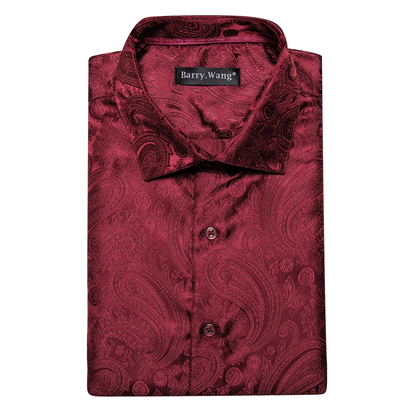 Barry. Wang Dark Red Shirts Men's Paisley Long Sleeve Silk Dress Shirt sold by Barrywang product image thumbnail 4