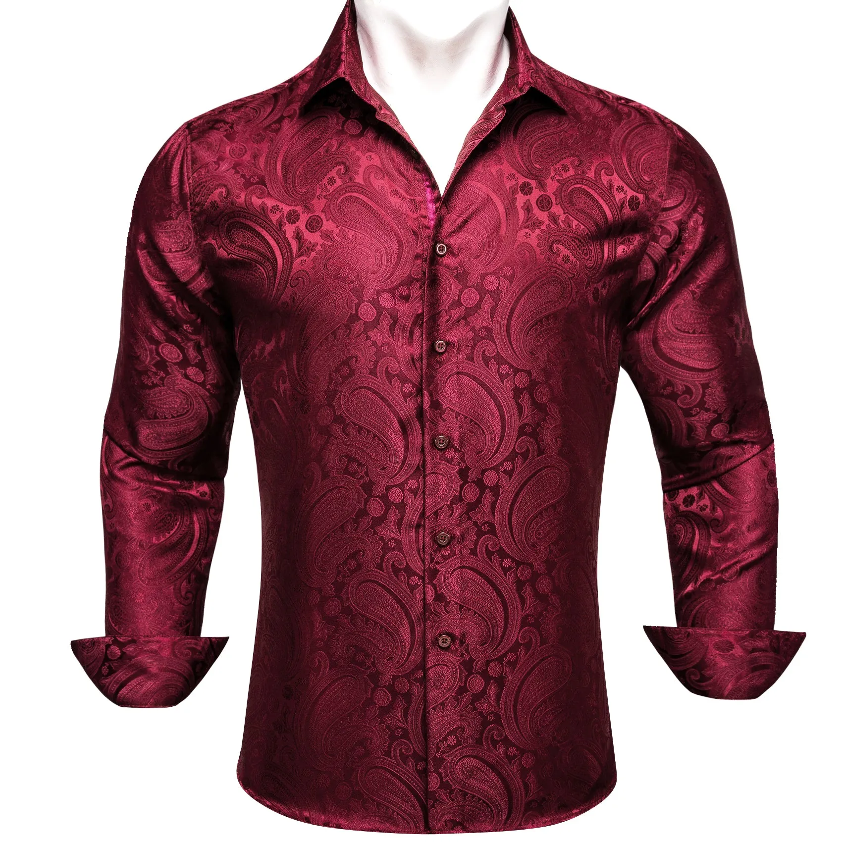 Barry. Wang Dark Red Shirts Men's Paisley Long Sleeve Silk Dress Shirt sold by Barrywang product image thumbnail 2