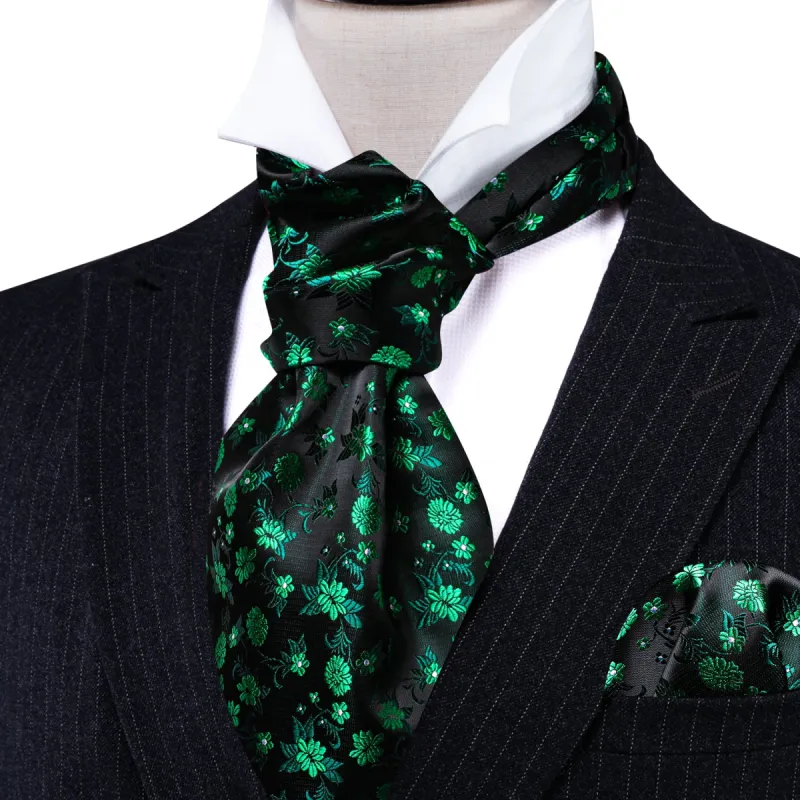 Green Black Flower Ascot Handkerchief Cufflinks Set sold by Barrywang