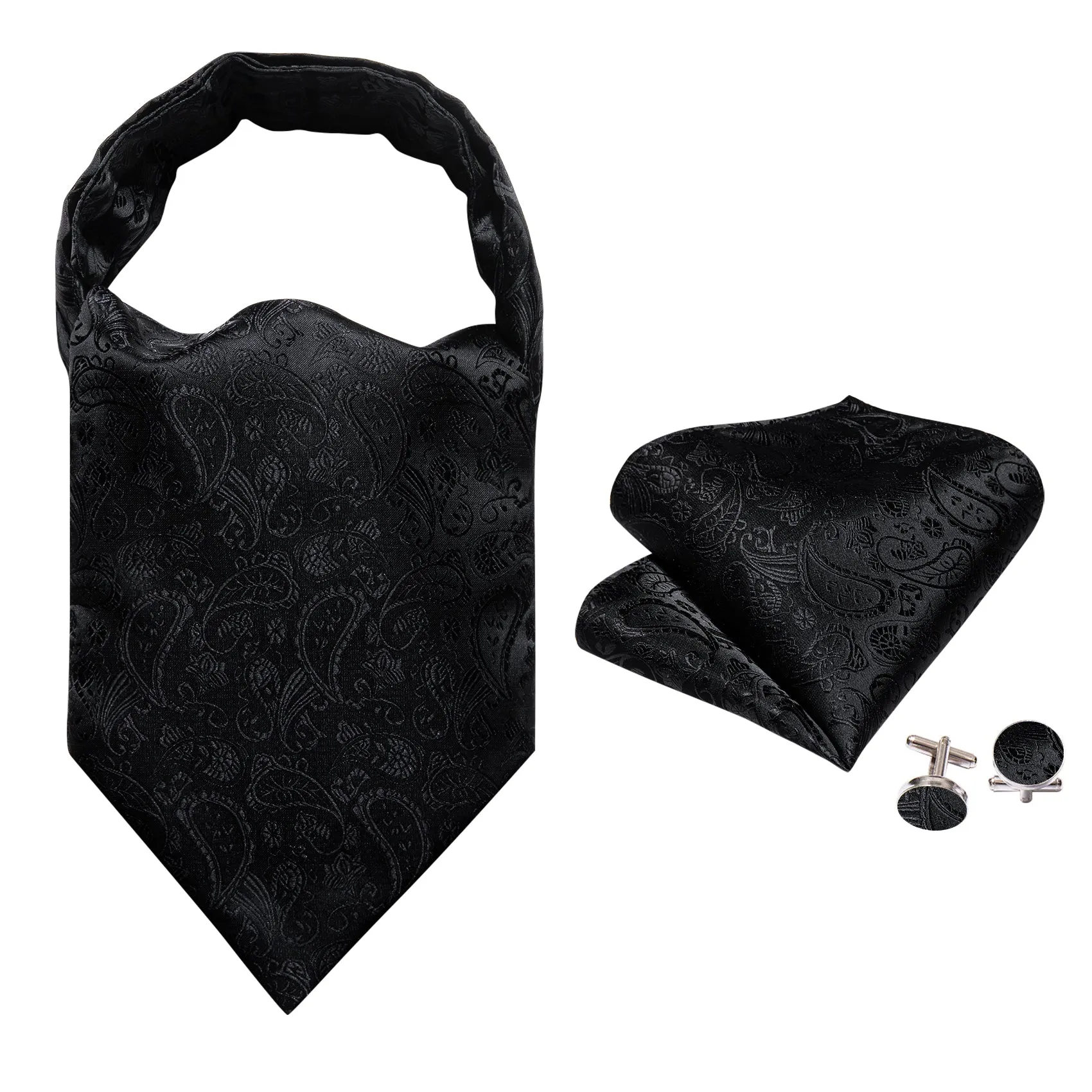 Barry. Wang Black Paisley Wedding Ascot Tie Handkerchief Cufflinks Set sold by Barrywang product image thumbnail 4
