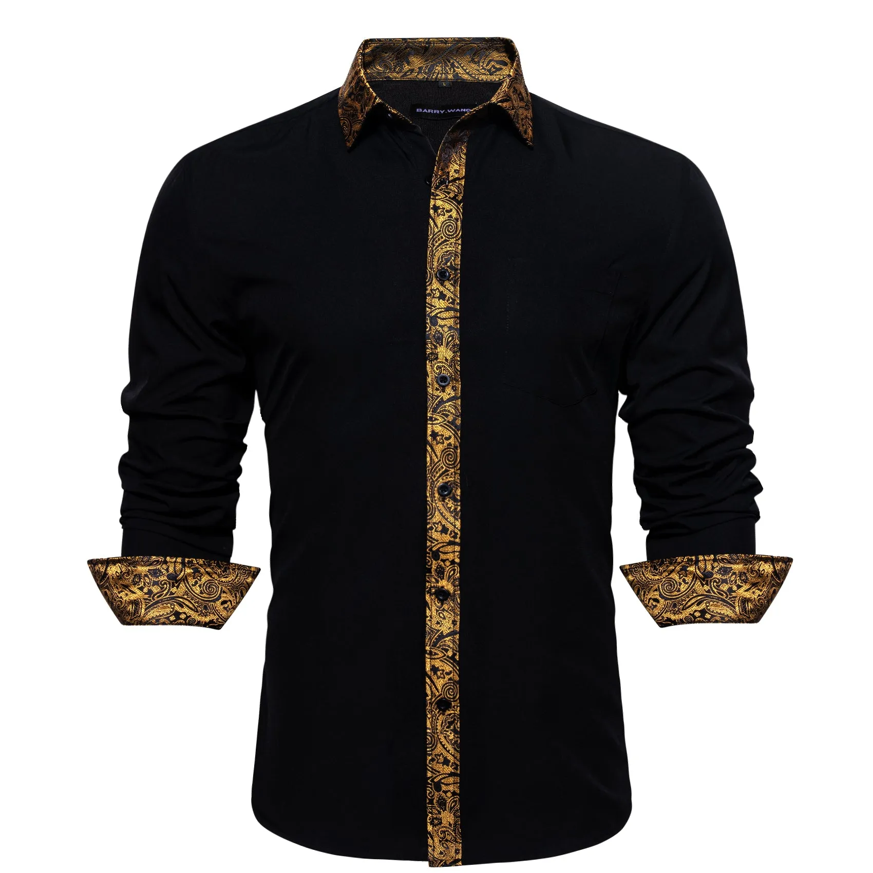 Barry. Wang Button Down Shirt Black Golden Splicing Men's Business Shirt sold by Barrywang product image thumbnail 3