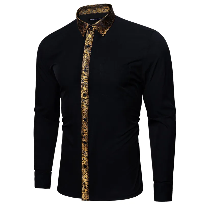 Barry. Wang Button Down Shirt Black Golden Splicing Men's Business Shirt sold by Barrywang