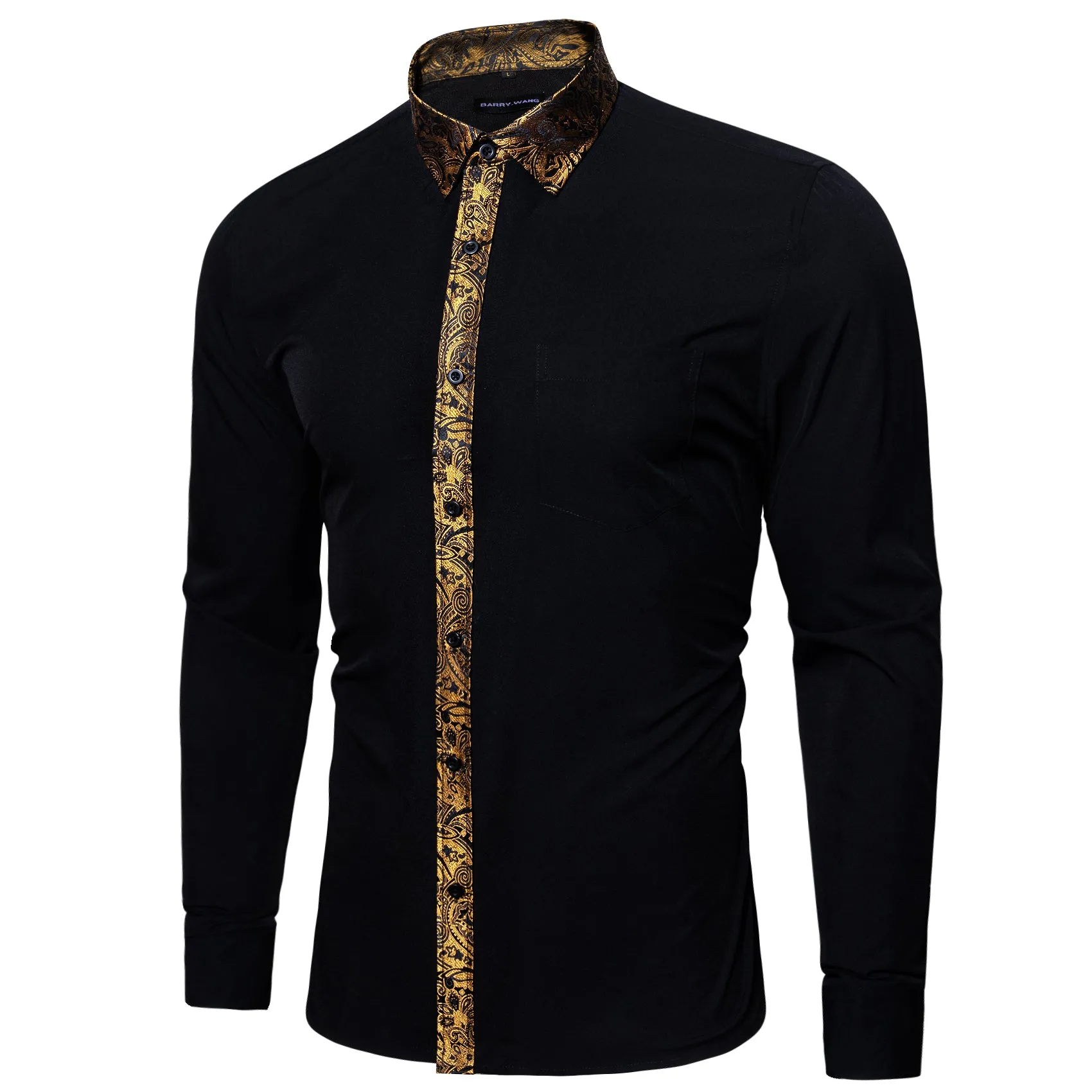 Barry. Wang Button Down Shirt Black Golden Splicing Men's Business Shirt sold by Barrywang