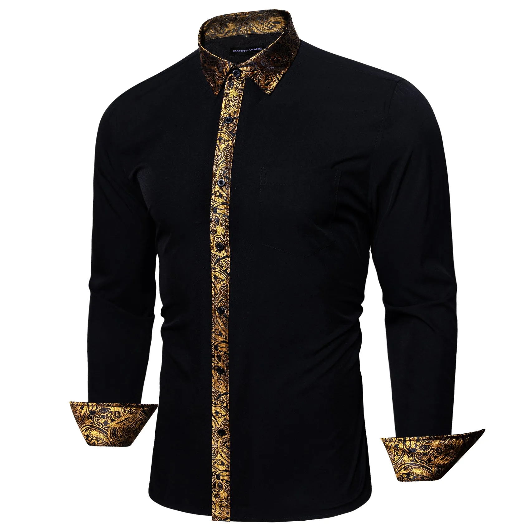 Barry. Wang Button Down Shirt Black Golden Splicing Men's Business Shirt sold by Barrywang product image thumbnail 2