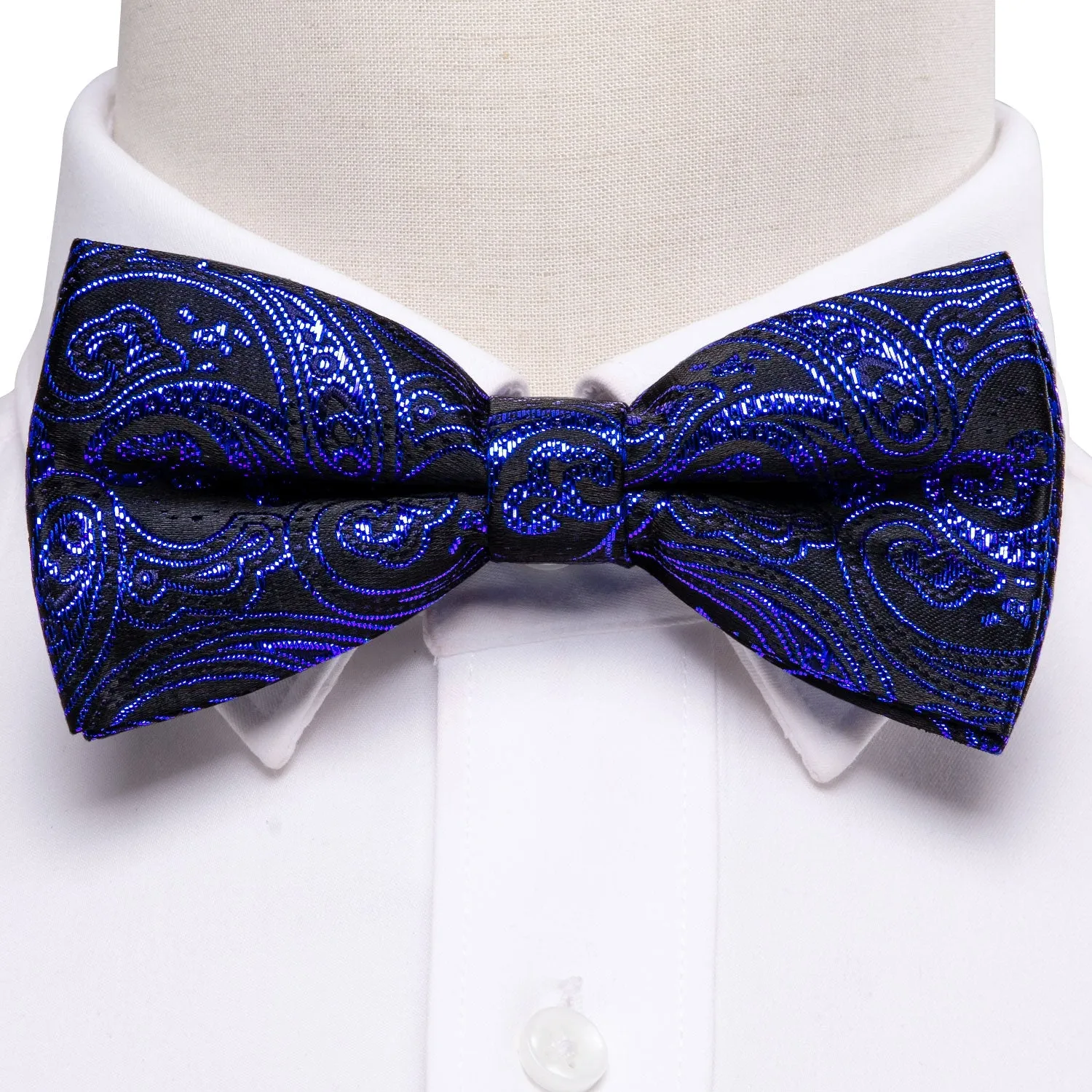 Barry. Wang Men Royal Blue Paisley Pre-tied Bow Tie Hanky Cufflinks Set sold by Barrywang product image thumbnail 5