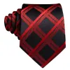 Barry. Wang Plaid Tie Black Orange Red Silk Tie Hanky Cufflinks Set for Men Classic sold by Barrywang