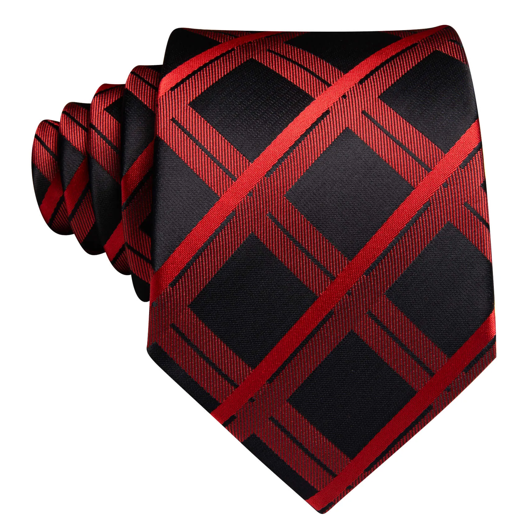 Barry. Wang Plaid Tie Black Orange Red Silk Tie Hanky Cufflinks Set for Men Classic sold by Barrywang product image thumbnail 3