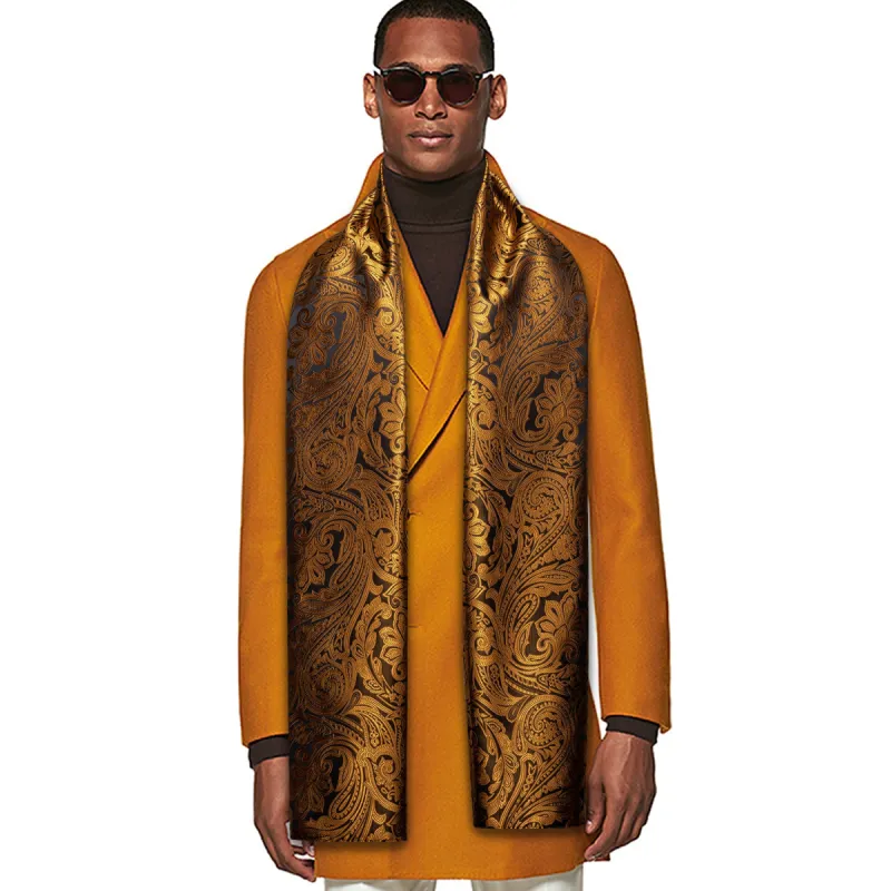 Barry Wang Silk scarf Luxury Gold Black Floral Scarf sold by Barrywang