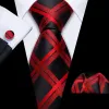 Barry. Wang Plaid Tie Black Orange Red Silk Tie Hanky Cufflinks Set for Men Classic sold by Barrywang