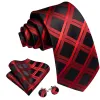 Barry. Wang Plaid Tie Black Orange Red Silk Tie Hanky Cufflinks Set for Men Classic sold by Barrywang