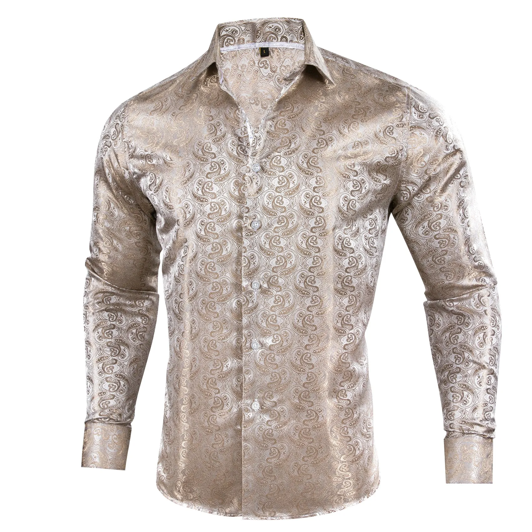 Barry Wang Wedding Shirt Gold Silver Champagne Paisley Silk Formal Top sold by Barrywang product image thumbnail 5