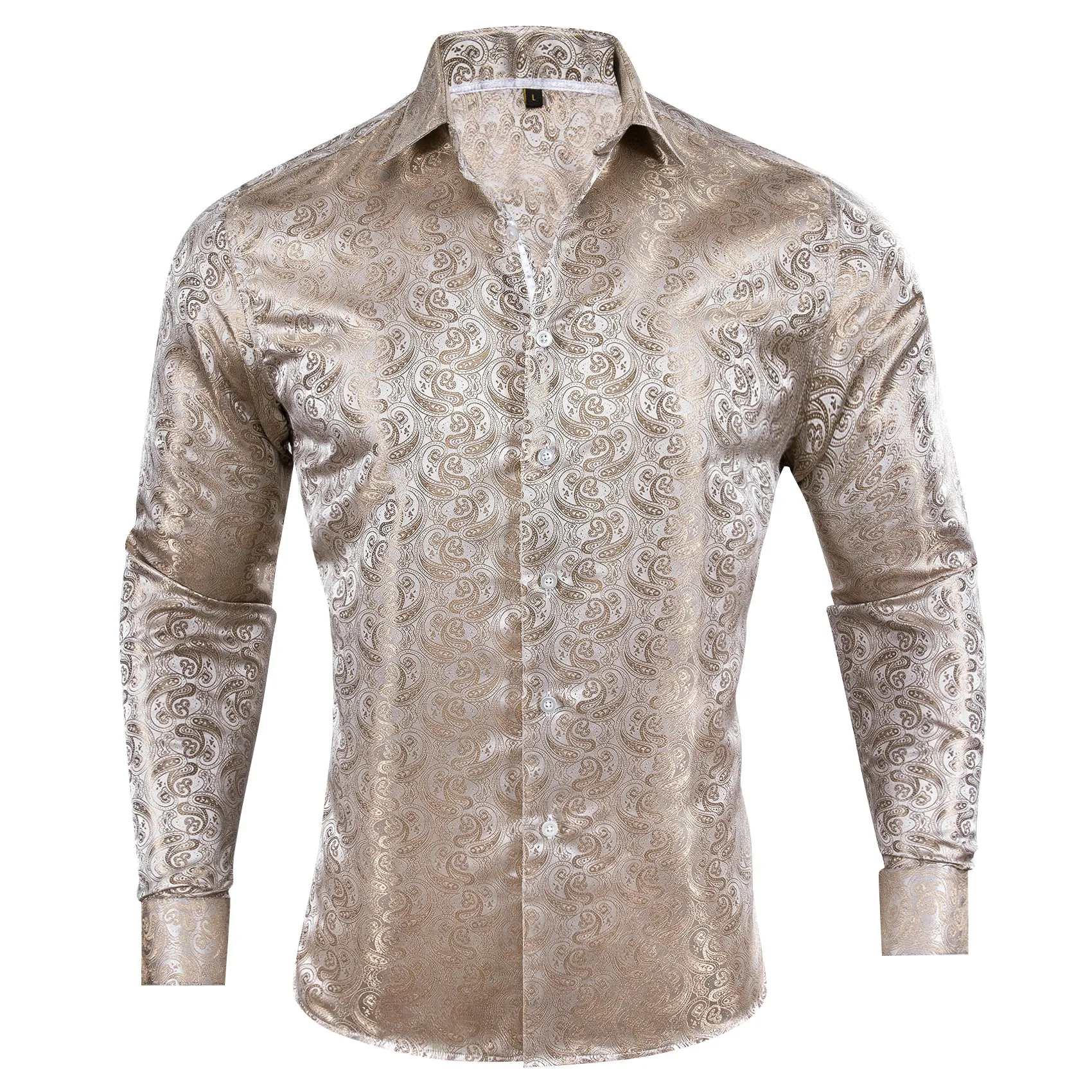 Barry Wang Wedding Shirt Gold Silver Champagne Paisley Silk Formal Top sold by Barrywang product image thumbnail 4