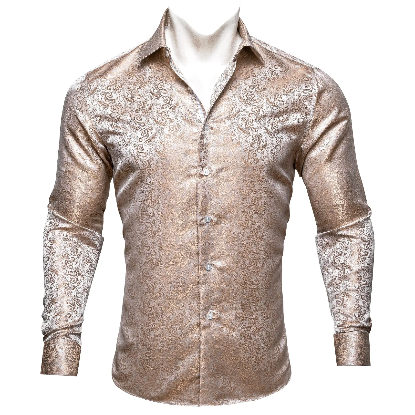 Barry Wang Wedding Shirt Gold Silver Champagne Paisley Silk Formal Top sold by Barrywang