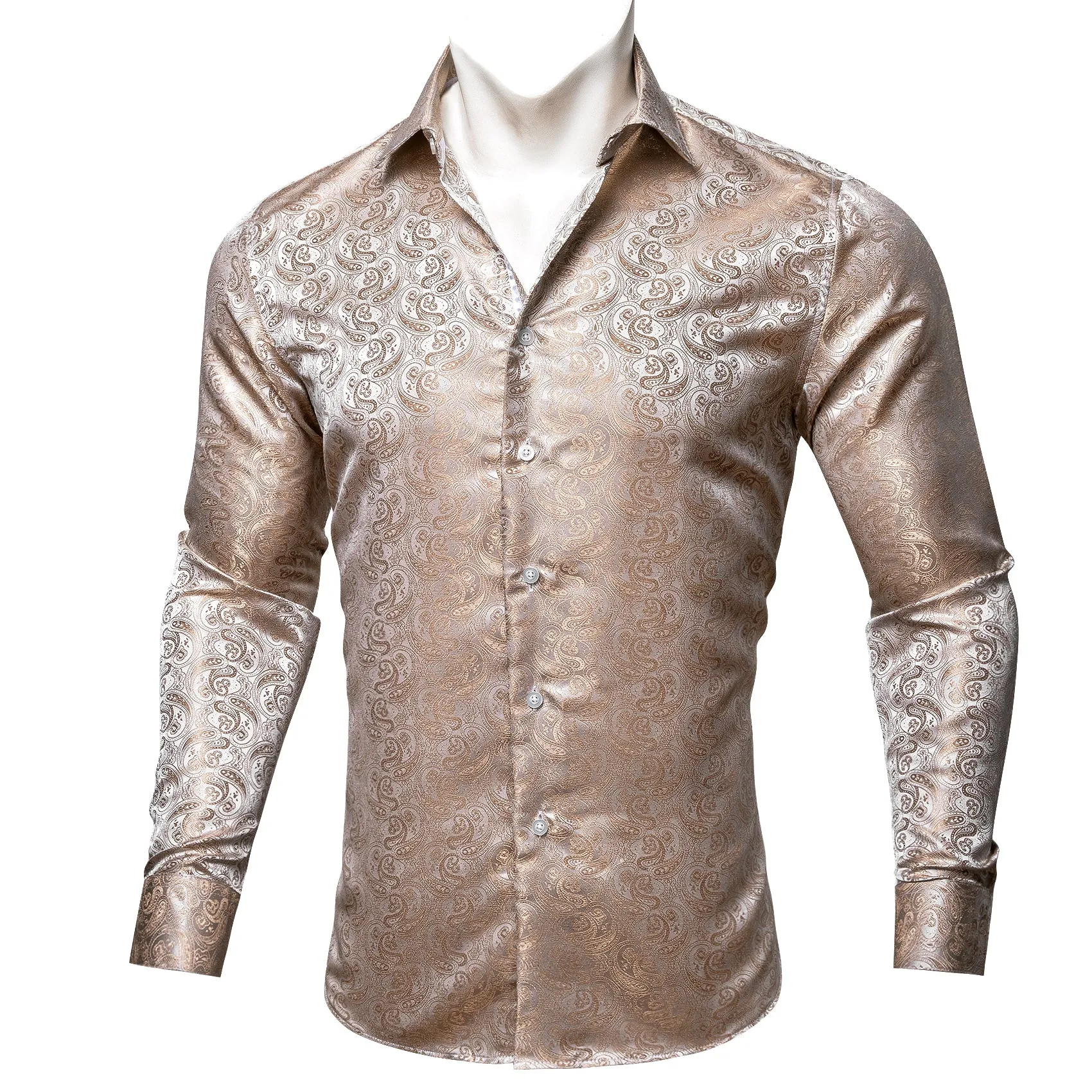 Barry Wang Wedding Shirt Gold Silver Champagne Paisley Silk Formal Top sold by Barrywang product image thumbnail 2