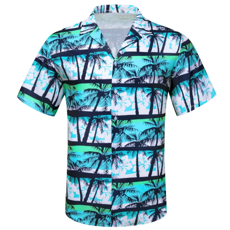 Barry. Wang Men's Blue White Floral Pattern Short Sleeves Summer Hawaii Shirt sold by Barrywang