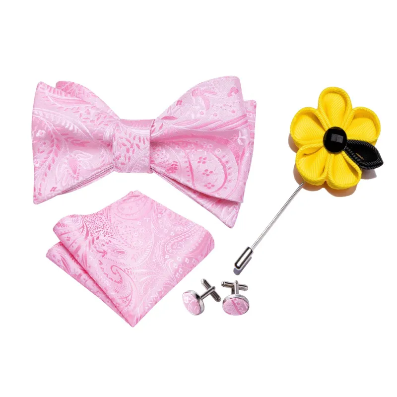 Pink Floral Self Tie Bow Tie Hanky Cufflinks Set sold by Barrywang