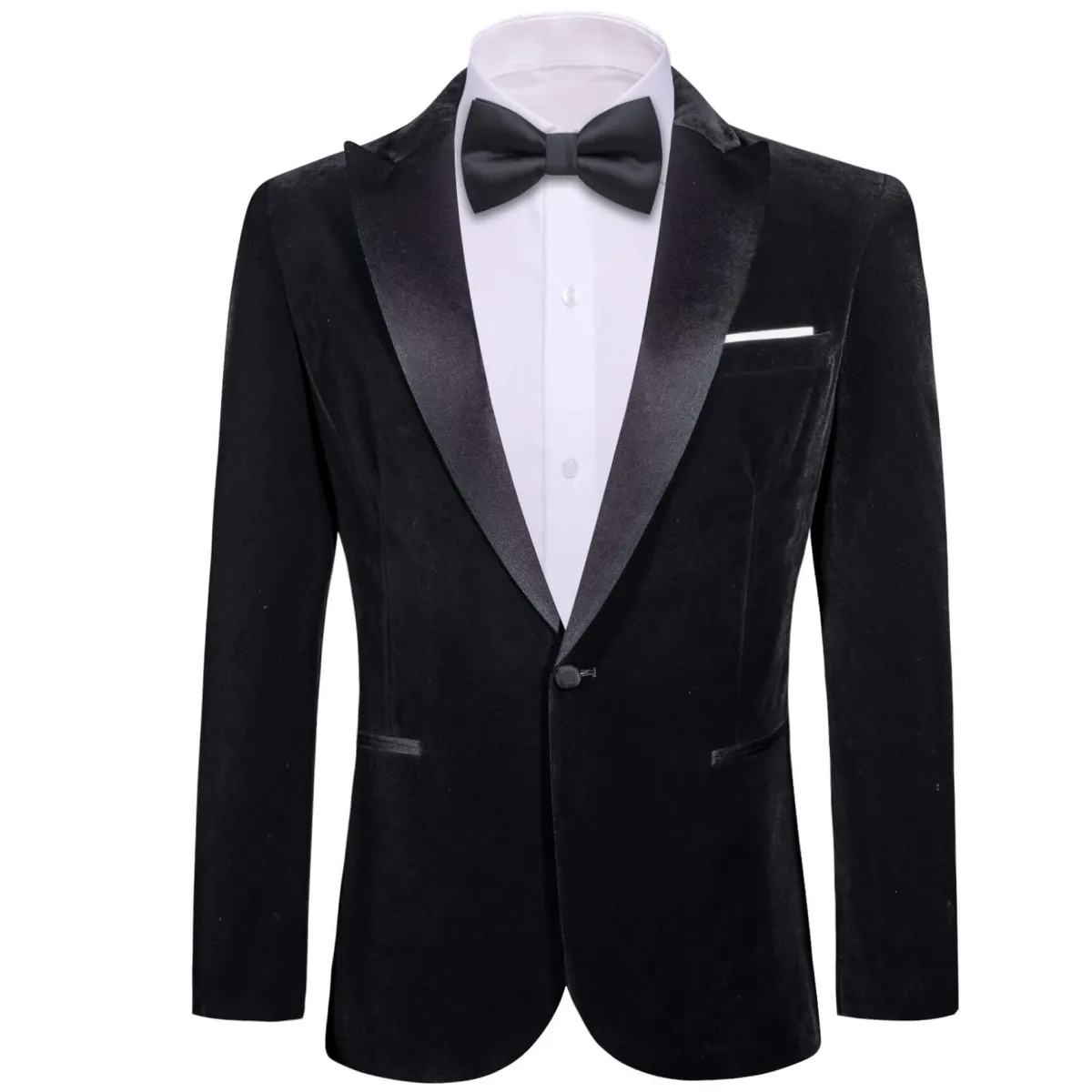 Barry.Wang Men's Suit Classic Black Solid Silk Peak Collar Blazer Suit sold by Barrywang