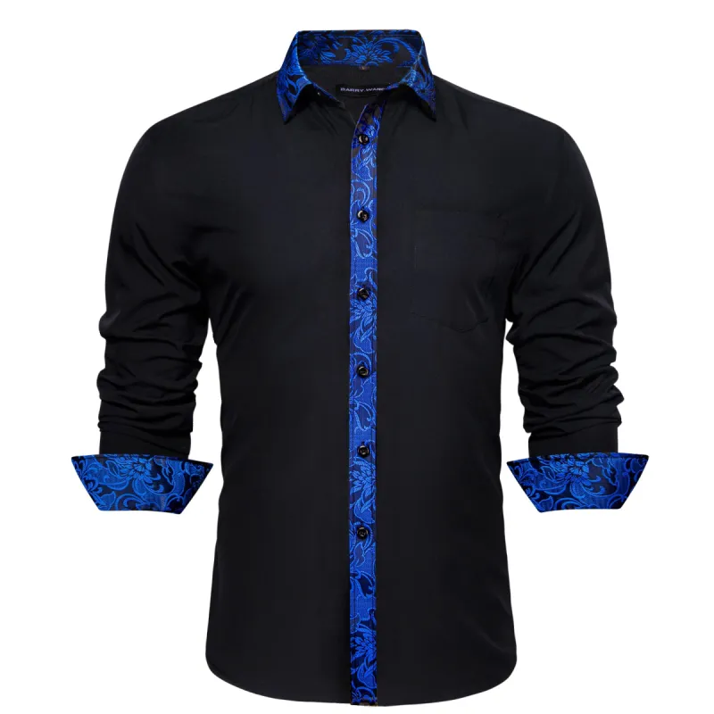 Barry.wang Black Blue Splicing Men Business Shirt sold by Barrywang
