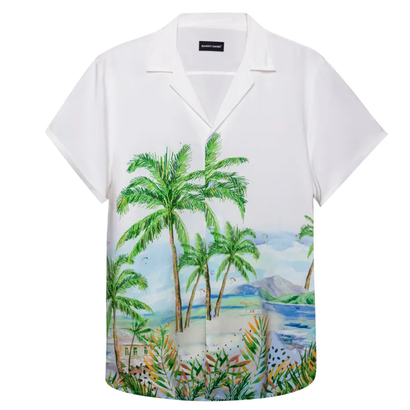 Barry. Wang Hawaiian Shirts Beach Coconut Trees Mens Printed White Shirts sold by Barrywang