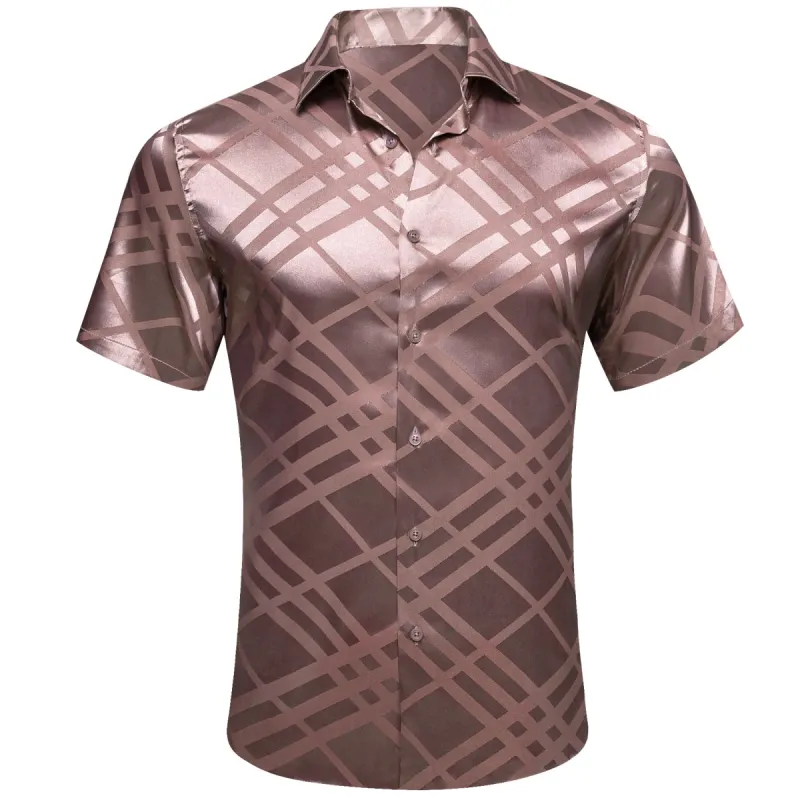 Barry Wang Casual Shirts Mens Camel Pink Plaid Short Sleeves Shirt sold by Barrywang