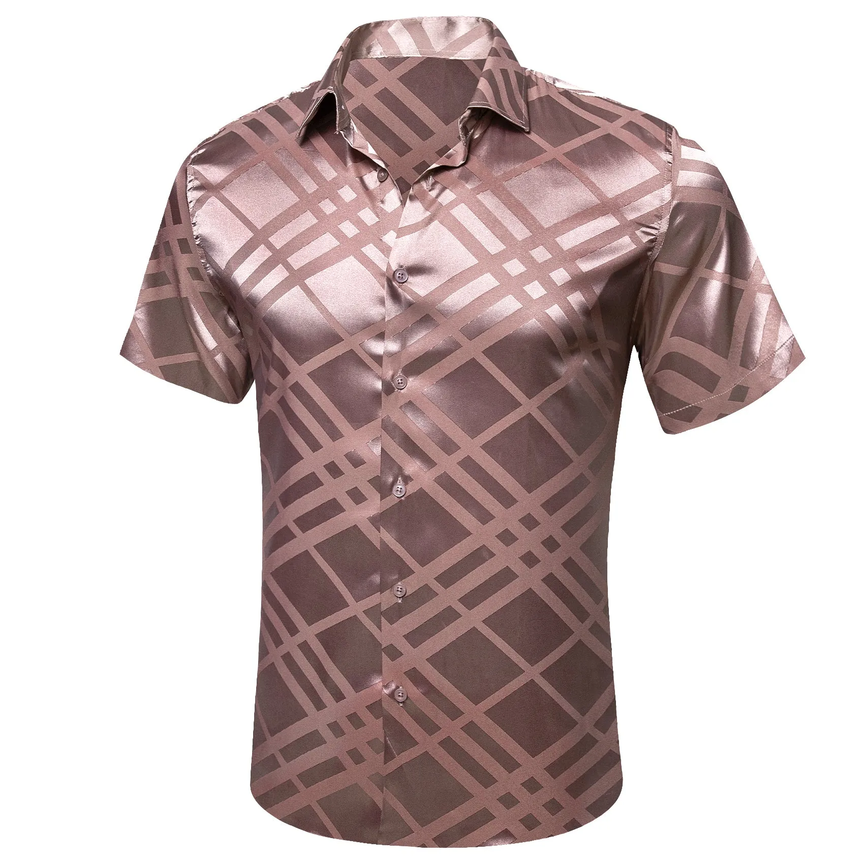 Barry Wang Casual Shirts Mens Camel Pink Plaid Short Sleeves Shirt sold by Barrywang product image thumbnail 2